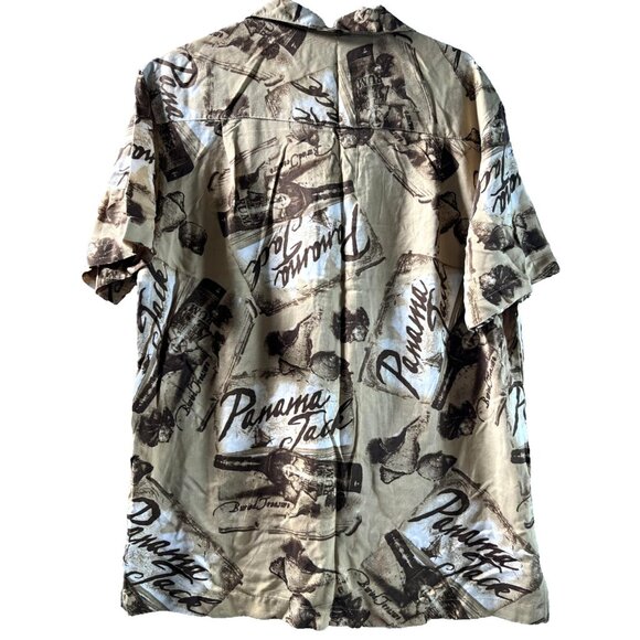 VINTAGE Panama Jack Shirt Mens Medium Hawaiian Button Up TAN BROWN Beach Casual - Picture 8 of 8